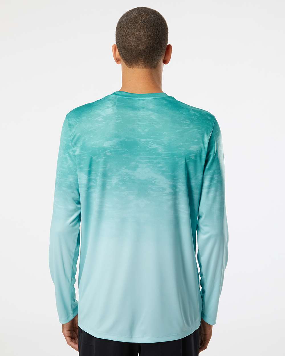 Unisex Montauk Oceanic Fade Performance Long Sleeve T-Shirt - OnModelBack - B10871172 - Aqua Fade