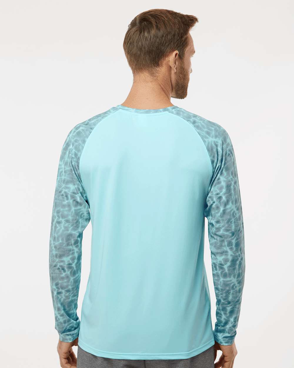 Men's Panama Colorblocked Long Sleeve T-Shirt - OnModelBack - B14371172 - Grey Aqua Water