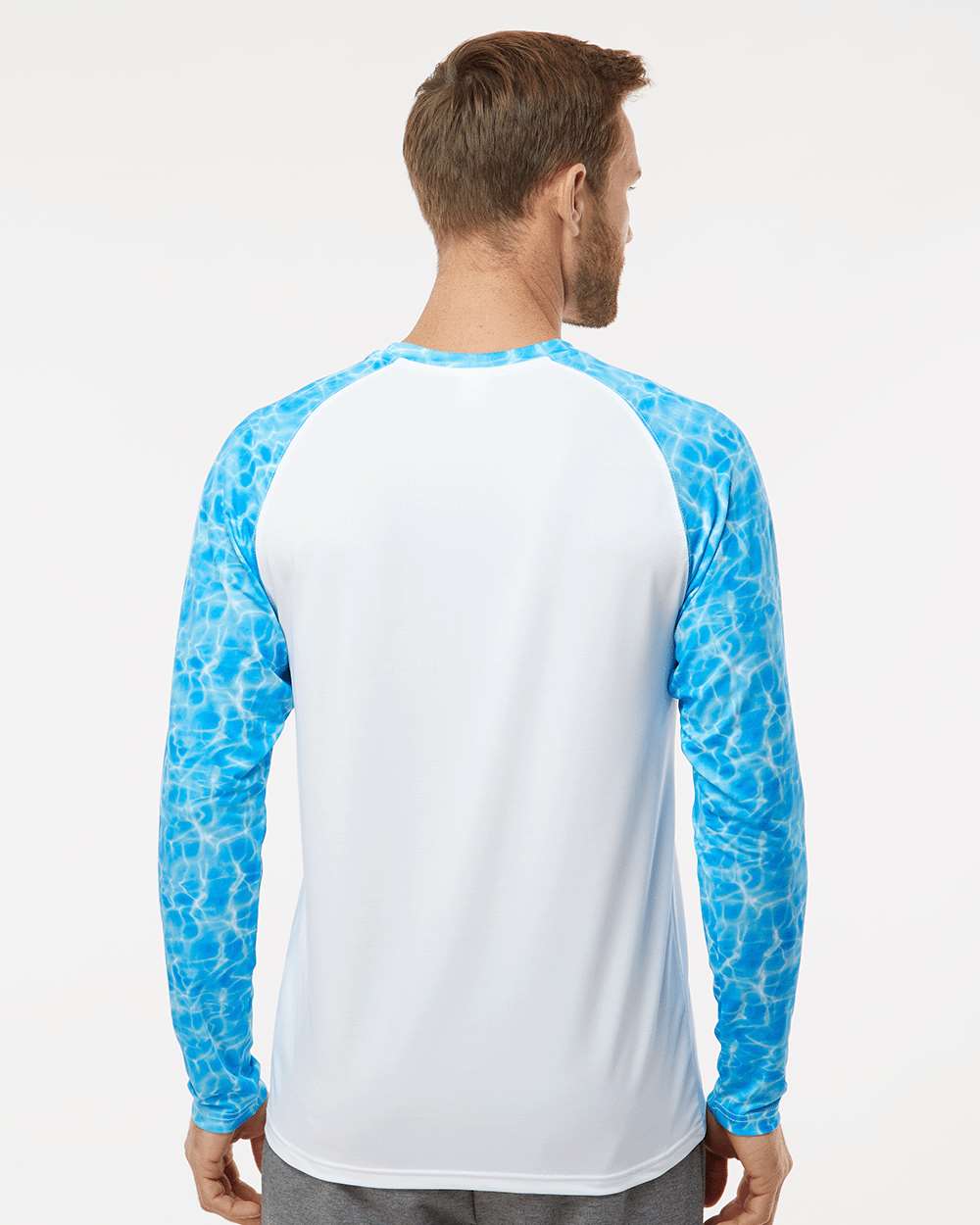 Men's Panama Colorblocked Long Sleeve T-Shirt - OnModelBack - B14371532 - Blue Water