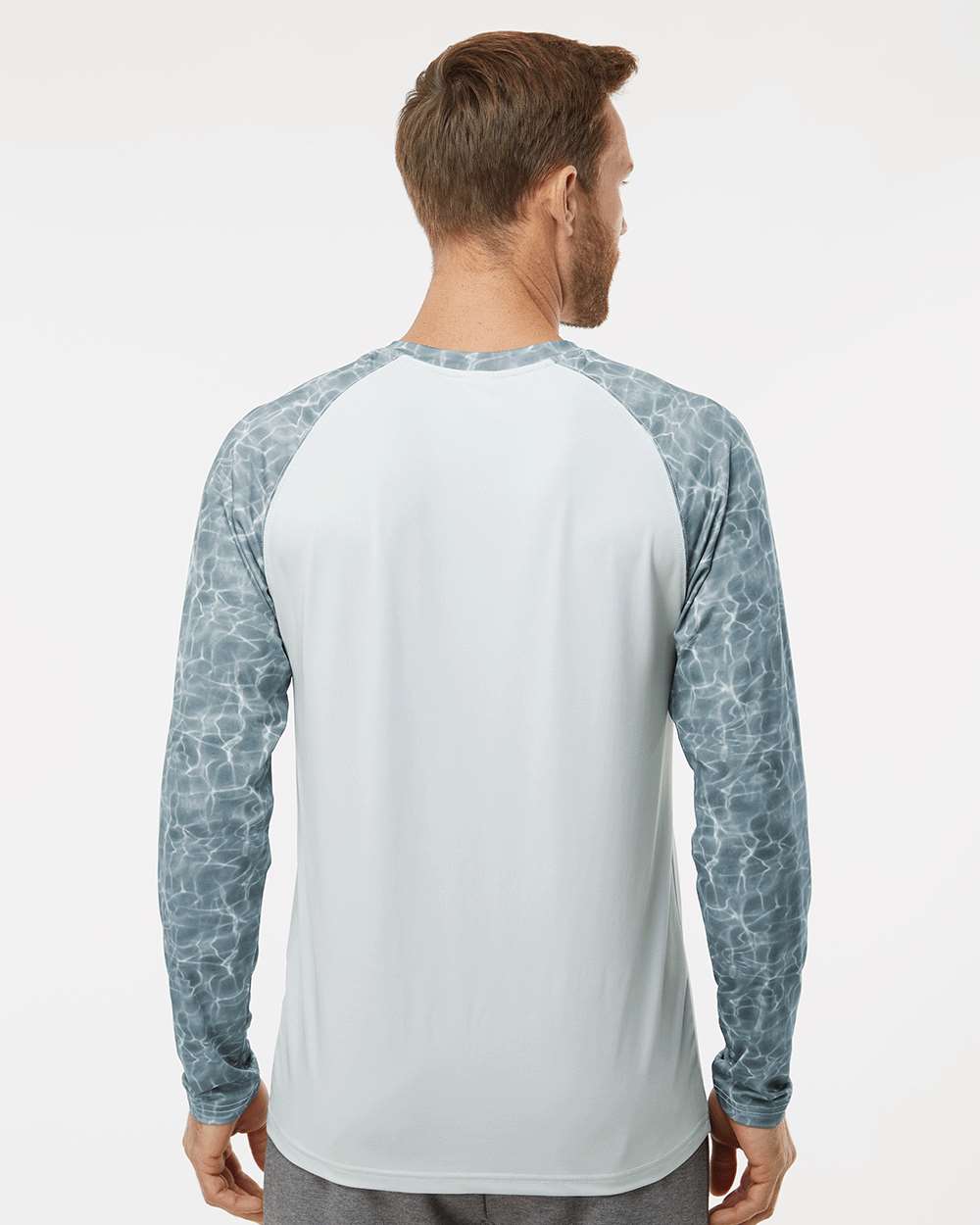 Men's Panama Colorblocked Long Sleeve T-Shirt - OnModelBack - B14371682 - Grey Water