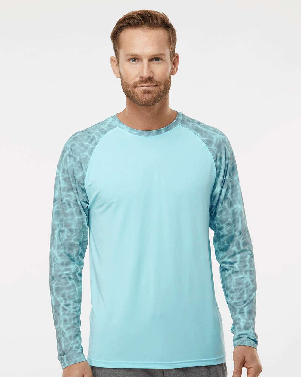 Men's Panama Colorblocked Long Sleeve T-Shirt - OnModelFront - B14371172 - Grey Aqua Water