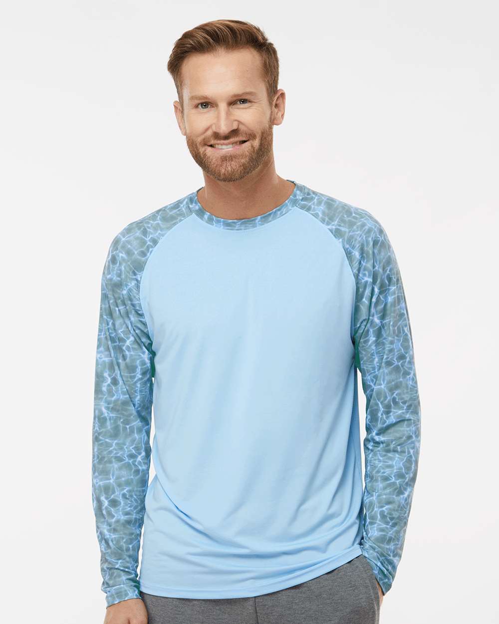 Men's Panama Colorblocked Long Sleeve T-Shirt - OnModelFront - B14371252 - Grey Mist Water