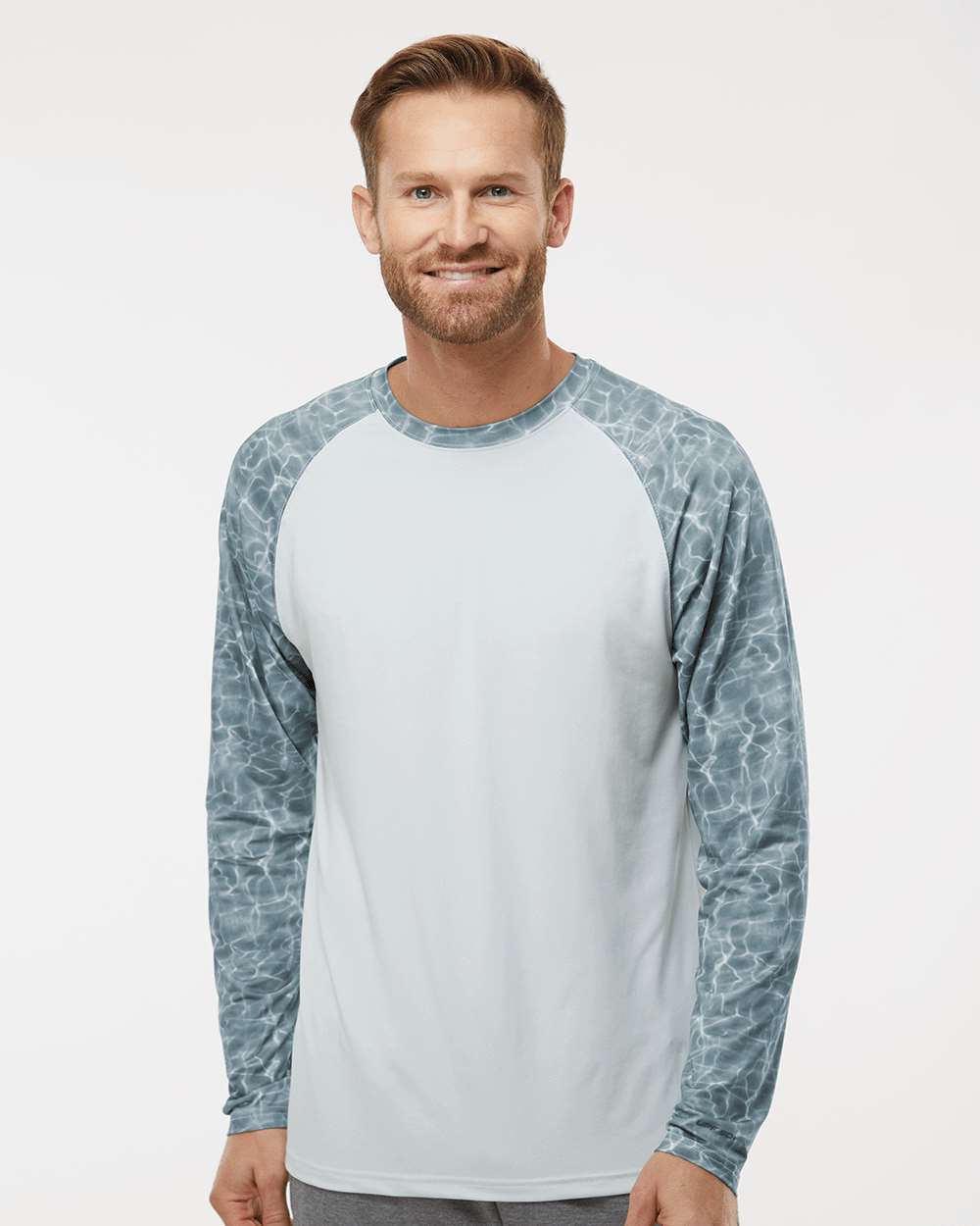 Men's Panama Colorblocked Long Sleeve T-Shirt - OnModelFront - B14371682 - Grey Water