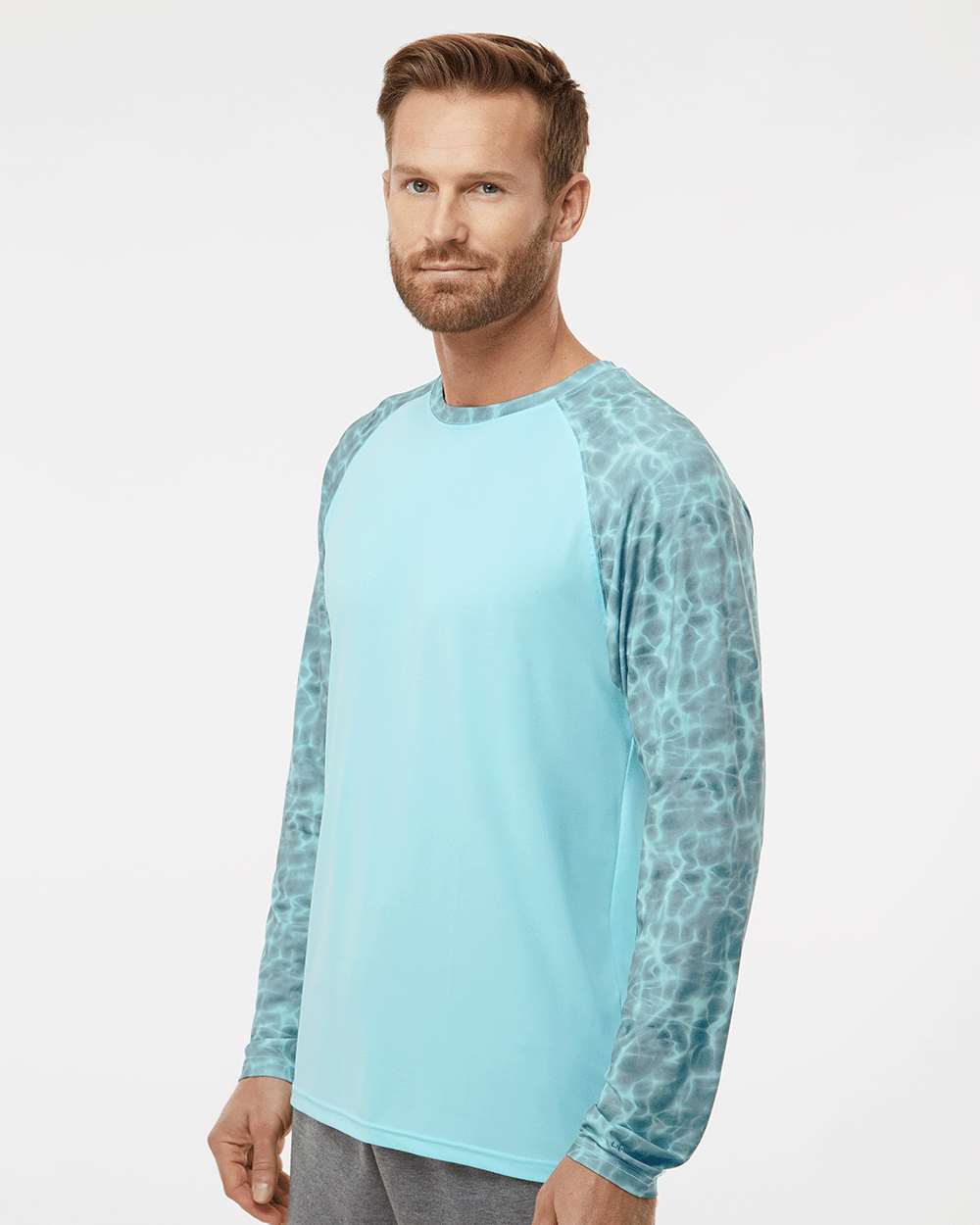 Men's Panama Colorblocked Long Sleeve T-Shirt - OnModelSide - B14371172 - Grey Aqua Water