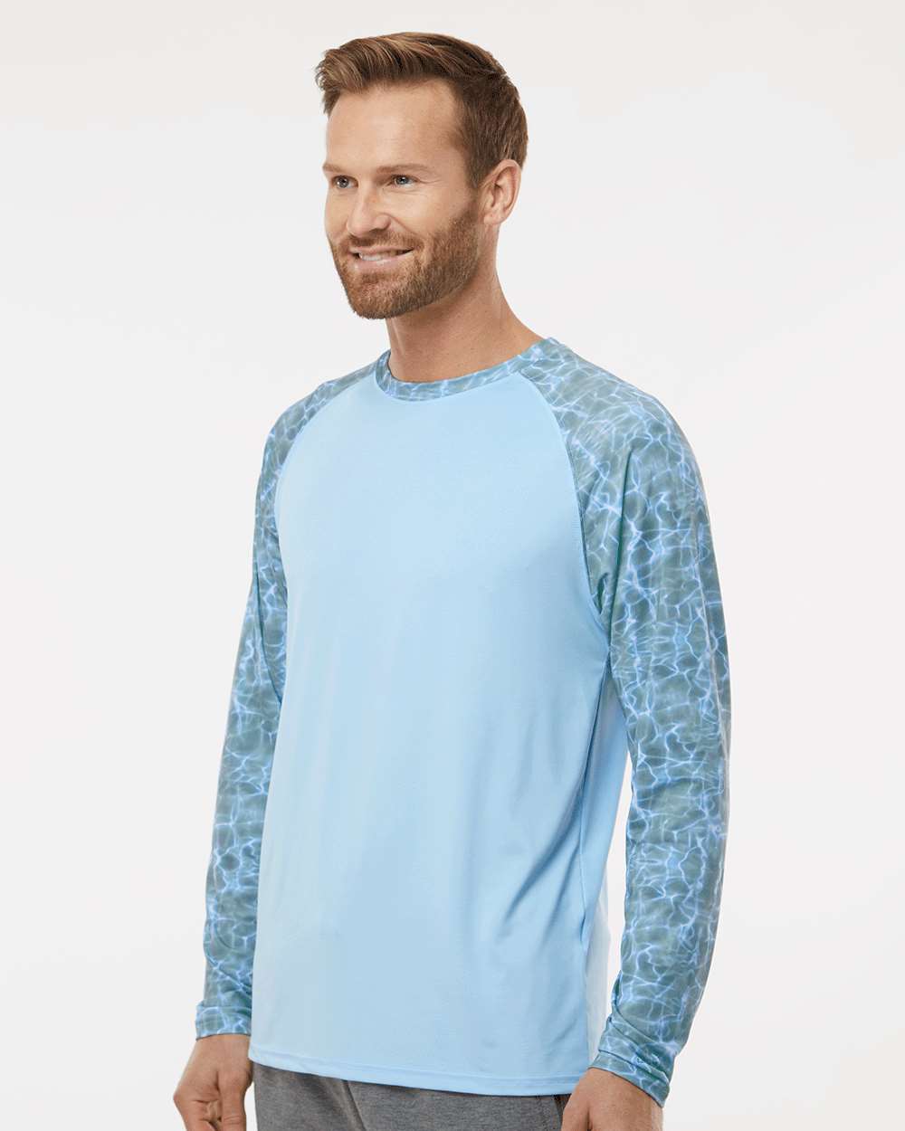 Men's Panama Colorblocked Long Sleeve T-Shirt - OnModelSide - B14371252 - Grey Mist Water