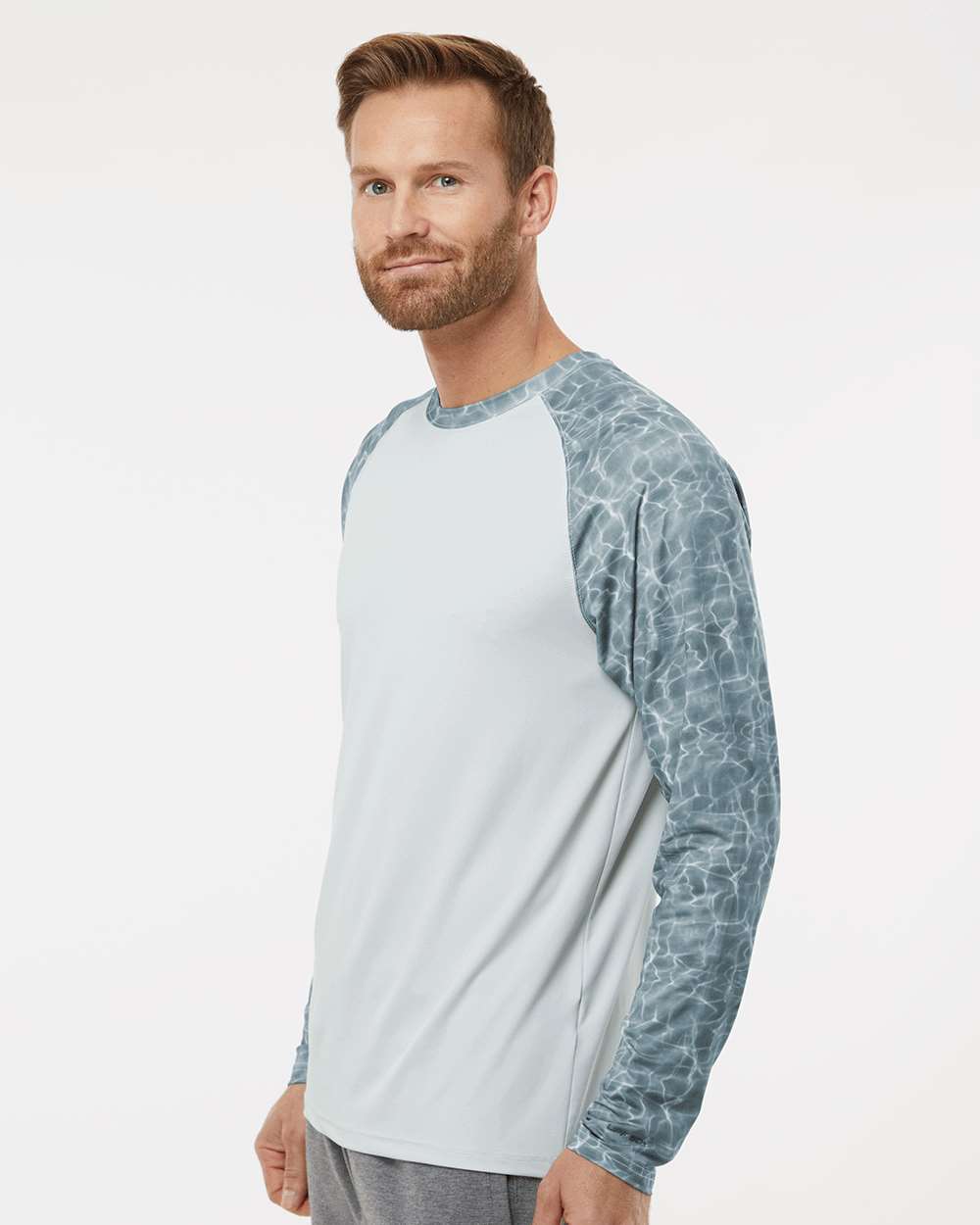 Men's Panama Colorblocked Long Sleeve T-Shirt - OnModelSide - B14371682 - Grey Water