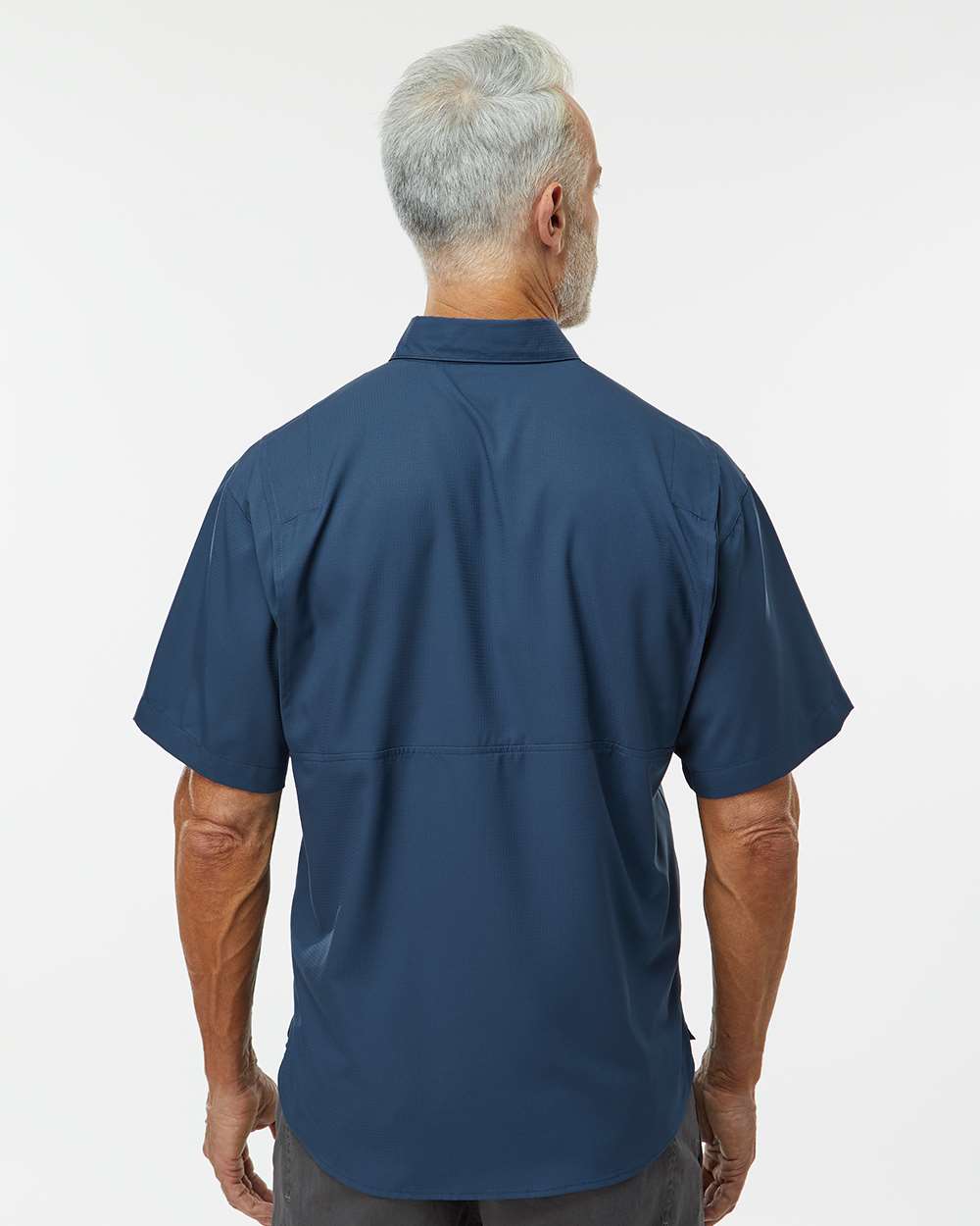 Men's Hatteras Performance Short Sleeve Fishing Shirt - OnModelBack - B15771653 - Navy
