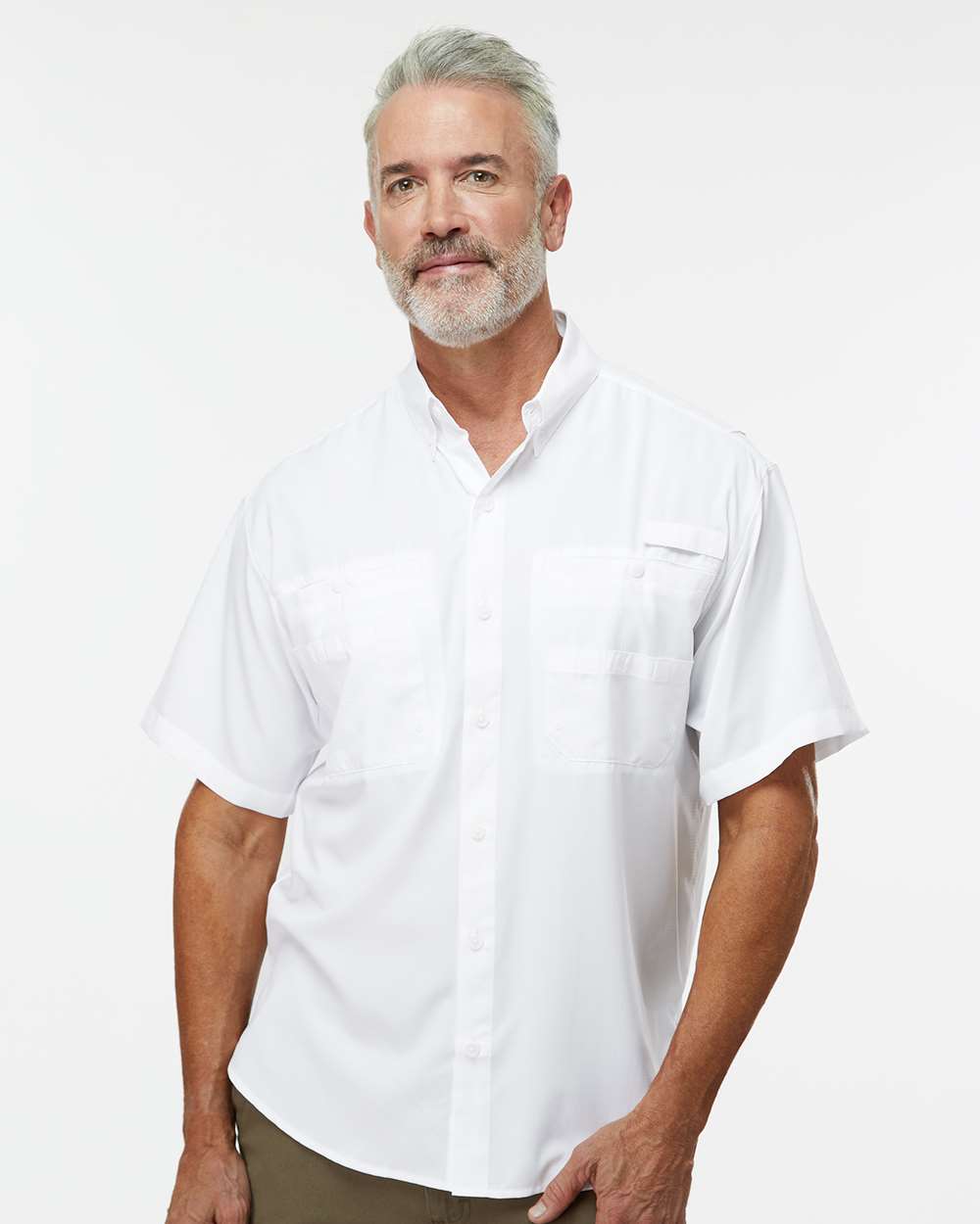 Men's Hatteras Performance Short Sleeve Fishing Shirt - OnModelFront - B15771003 - White