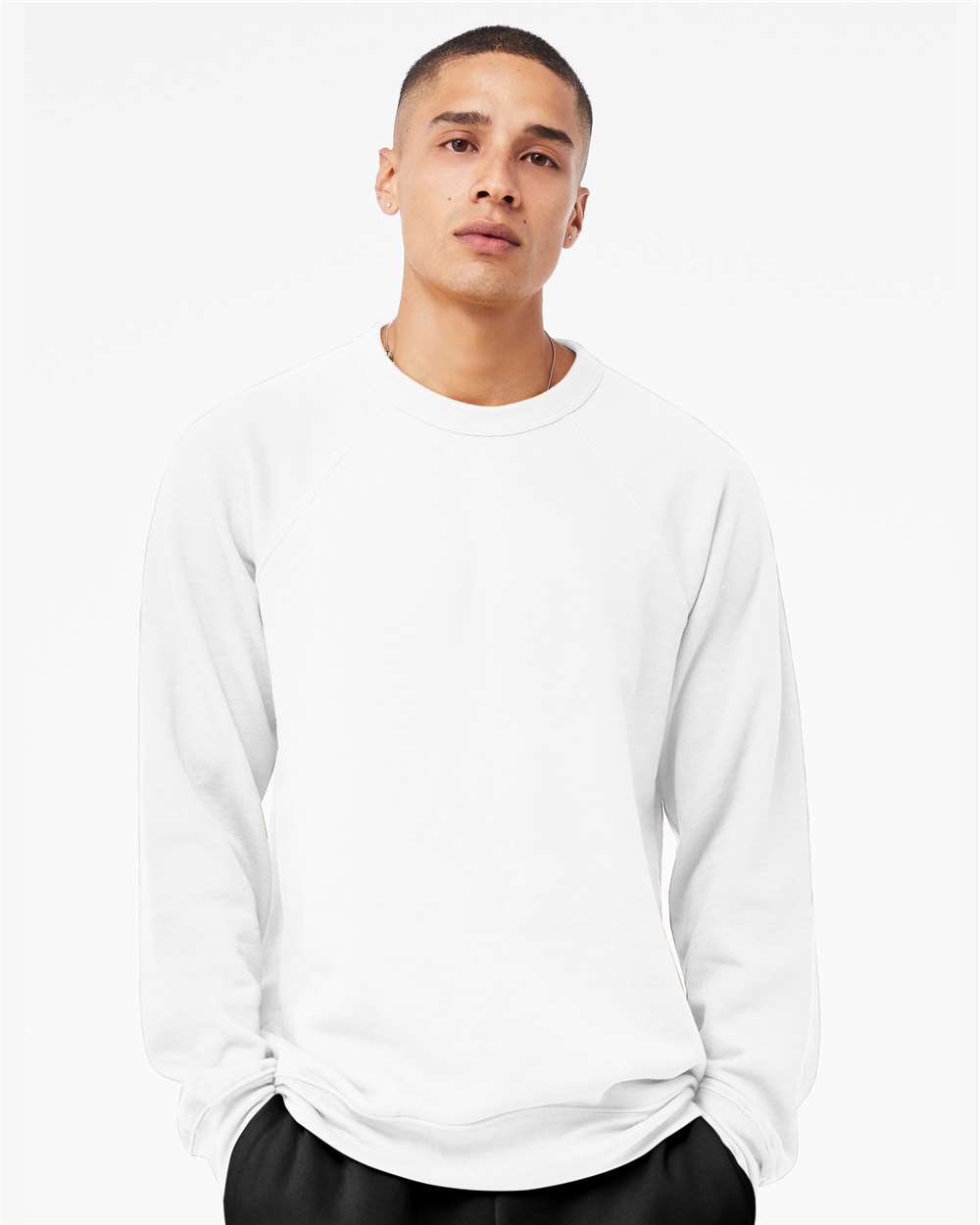 Sponge Fleece Raglan Crewneck Sweatshirt - OnModelFront - B85106012 - White