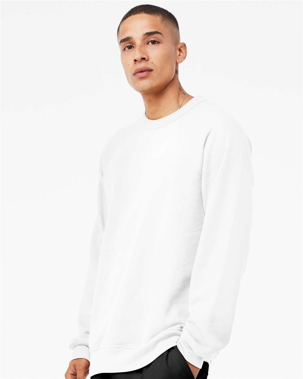 Sponge Fleece Raglan Crewneck Sweatshirt - OnModelSide - B85106012 - White