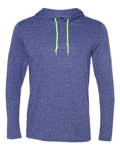 Softstyle® Lightweight Hooded Long Sleeve T-Shirt - Front - B50960263 - Heather Blue/ Neon Yellow