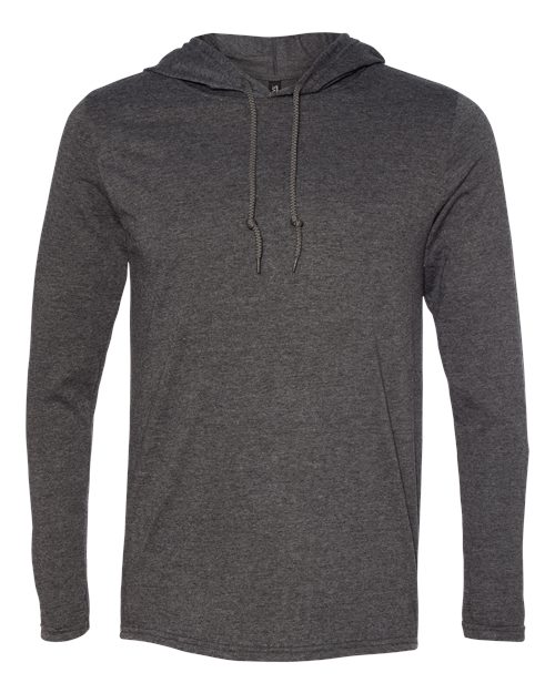 Softstyle® Lightweight Hooded Long Sleeve T-Shirt - Front - B50960586 - Dark Heather/ Dark Grey