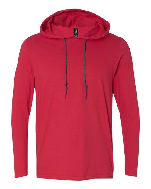 Softstyle® Lightweight Hooded Long Sleeve T-Shirt - Front - B50960708 - True Red/ Dark Grey