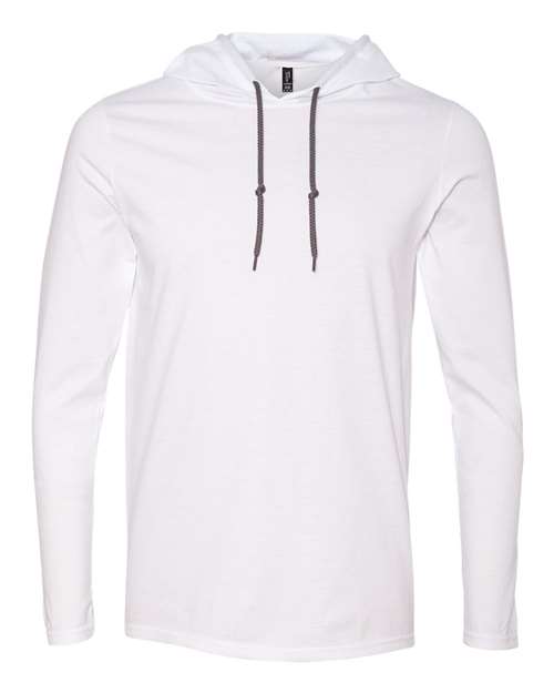 Softstyle® Lightweight Hooded Long Sleeve T-Shirt - Front - B50960003 - White/ Dark Grey