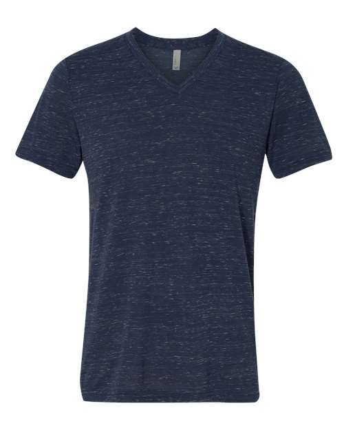 Textured Jersey V-Neck Tee - Front - B03406642 - Navy Marble