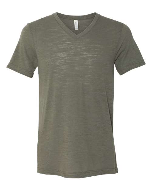 Textured Jersey V-Neck Tee - Front - B03406142 - Olive Slub