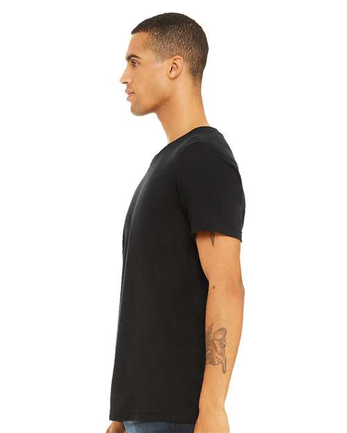 Textured Jersey V-Neck Tee - OnModelSide - B03406522 - Solid Black Slub