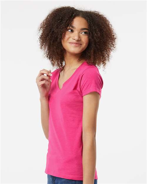Women's Fine Jersey V-Neck T-Shirt - OnModelSide - B20259698 - Fuchsia