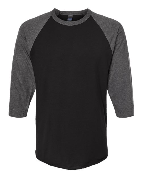 Fine Jersey Raglan T-Shirt - Front - B30359582 - Black/ Heather Charcoal