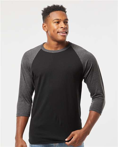 Fine Jersey Raglan T-Shirt - OnModelFront - B30359582 - Black/ Heather Charcoal