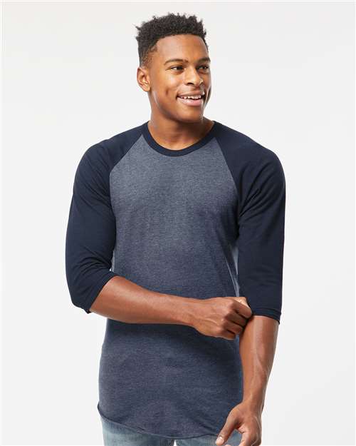 Fine Jersey Raglan T-Shirt - OnModelFront - B30359652 - Heather Denim/ Navy