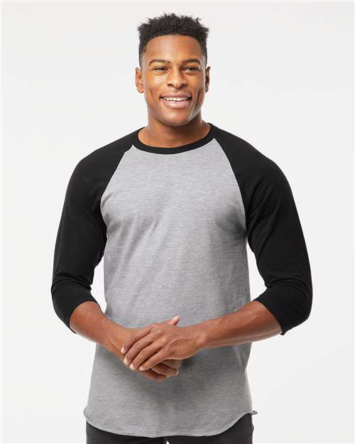 Fine Jersey Raglan T-Shirt - OnModelFront - B30359092 - Heather Grey/ Black