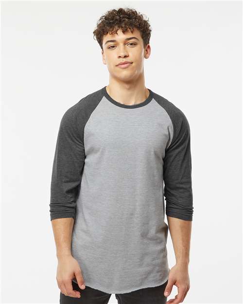 Fine Jersey Raglan T-Shirt - OnModelFront - B30359102 - Heather Grey/ Heather Charcoal