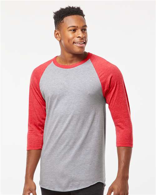 Fine Jersey Raglan T-Shirt - OnModelFront - B30359112 - Heather Grey/ Heather Red