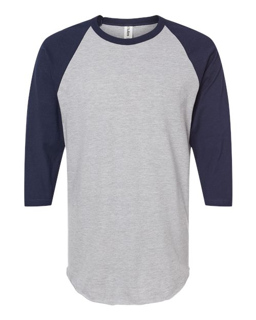 Fine Jersey Raglan T-Shirt - Front - B30359122 - Heather Grey/ Navy