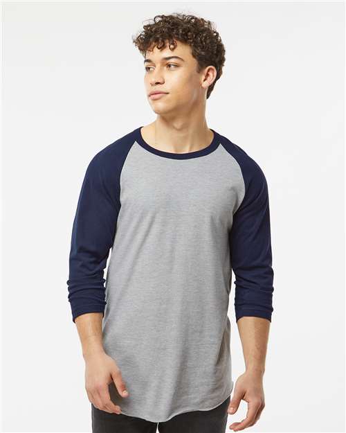 Fine Jersey Raglan T-Shirt - OnModelFront - B30359122 - Heather Grey/ Navy