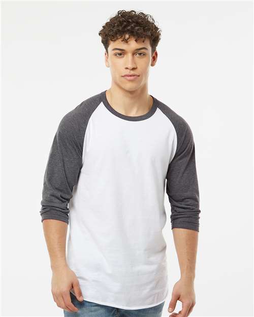 Fine Jersey Raglan T-Shirt - OnModelFront - B30359162 - White/ Heather Charcoal