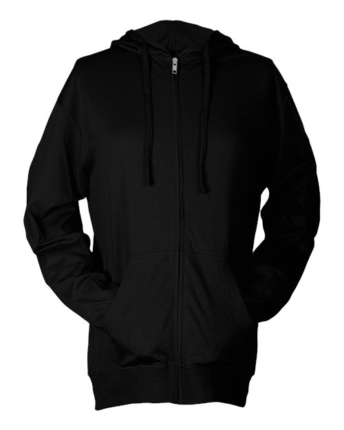 Beach Full-Zip Hooded Long Sleeve T-Shirt - Front - B30759502 - Black