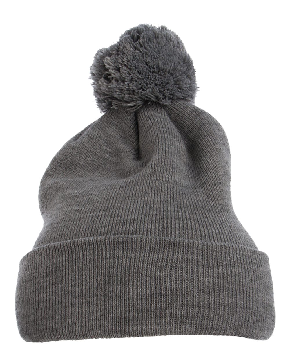 Cuff Knit Beanie w Pom - Front - B92895580 - Heather Grey