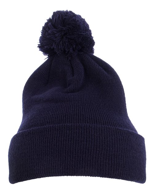 Pom-Pom Cuffed Knit Beanie - Front - B92895650 - Navy