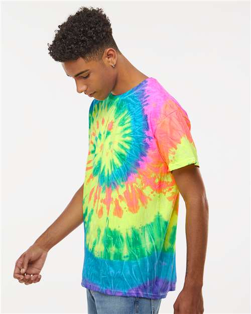 Multi-Color Tie-Dyed T-Shirt - OnModelSide - B10002083 - Neon Rainbow