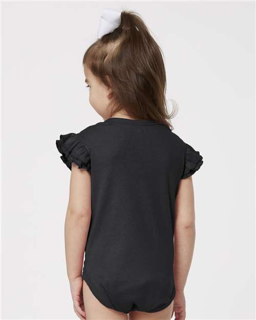 Infant Flutter Sleeve Baby Rib Bodysuit - OnModelBack - B07138502 - Black