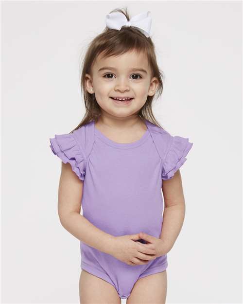 Infant Flutter Sleeve Baby Rib Bodysuit - OnModelFront - B07138804 - Lavender