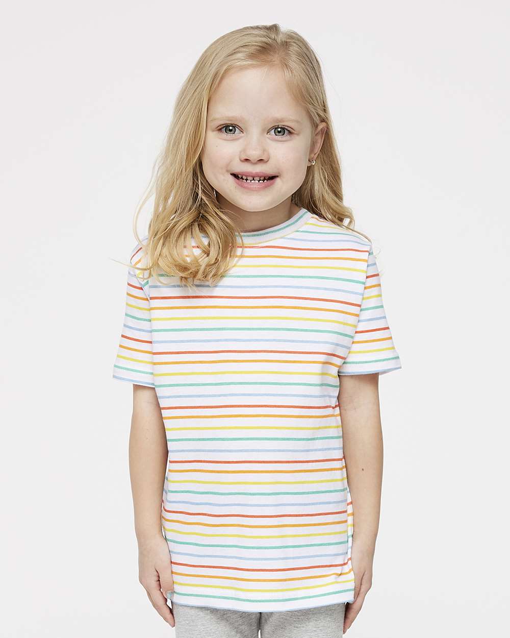 Toddler Fine Jersey Tee - OnModelFront - B31838793 - Rainbow Stripe