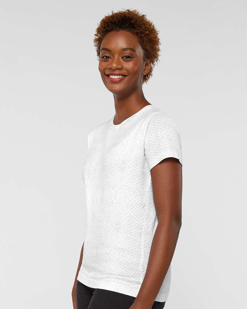 Women's Fine Jersey Tee - OnModelSide - B87238083 - White Reptile