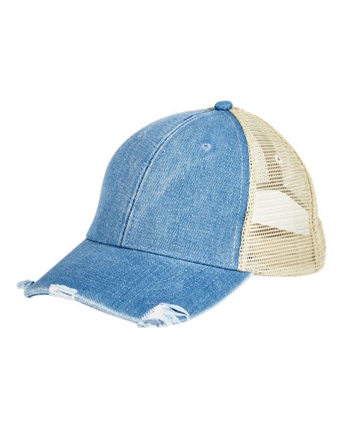 Ollie Distressed Cap - Front - B10678680 - Light Denim/ Tan