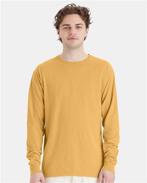Unisex Garment-Dyed Long Sleeve T-Shirt - OnModelFront - B35300127 - Artisan Gold