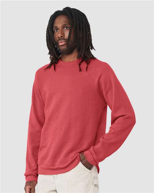 Sponge Fleece Raglan Crewneck Sweatshirt - OnModelSide - B85106042 - Heather Red