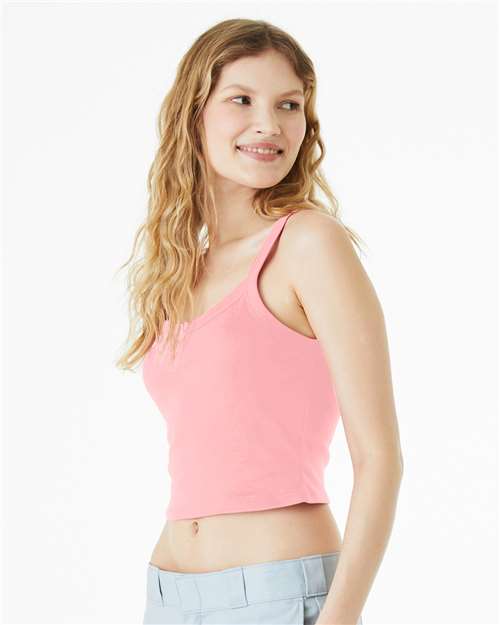 Women's Micro Rib Spaghetti Strap Tank - OnModelSide - B04706302 - Solid Pink Blend