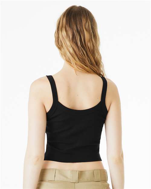 Women's Micro Rib Spaghetti Strap Tank - OnModelBack - B04706512 - Solid Black Blend