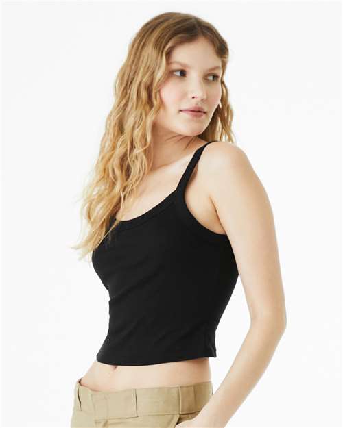 Women's Micro Rib Spaghetti Strap Tank - OnModelSide - B04706512 - Solid Black Blend