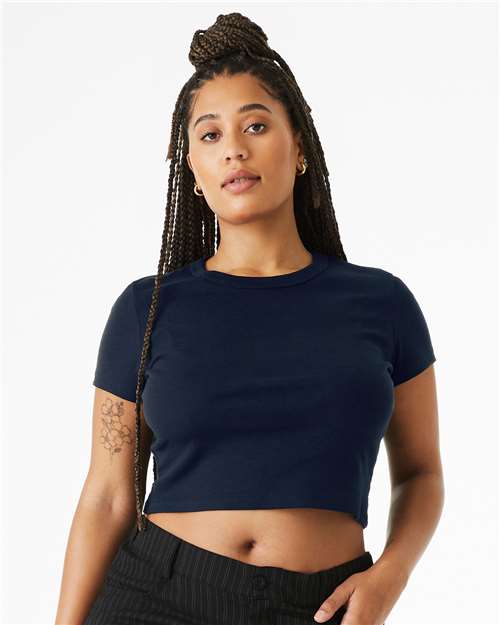 Women's Micro Rib Baby Tee - OnModelFront - B15706652 - Solid Navy Blend