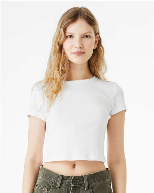 Women's Micro Rib Baby Tee - OnModelFront - B15706012 - Solid White Blend