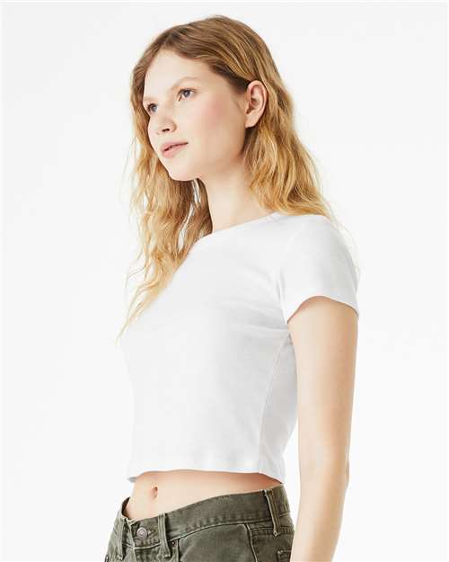 Women's Micro Rib Baby Tee - OnModelSide - B15706012 - Solid White Blend