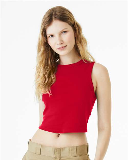 Women's Micro Rib Muscle Crop Tank - OnModelFront - B15806702 - Solid Red Blend