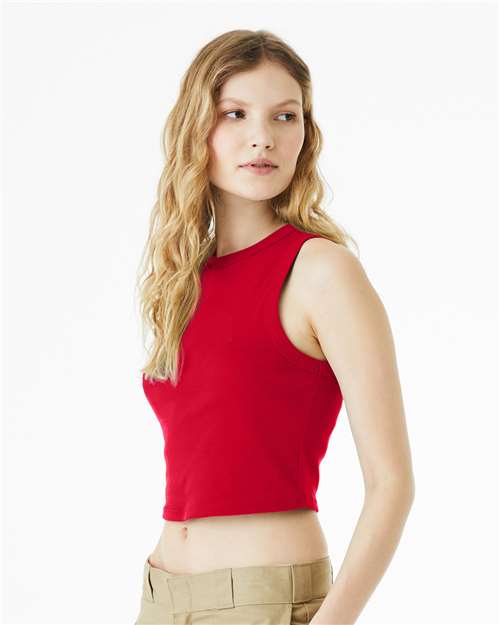 Women's Micro Rib Muscle Crop Tank - OnModelSide - B15806702 - Solid Red Blend